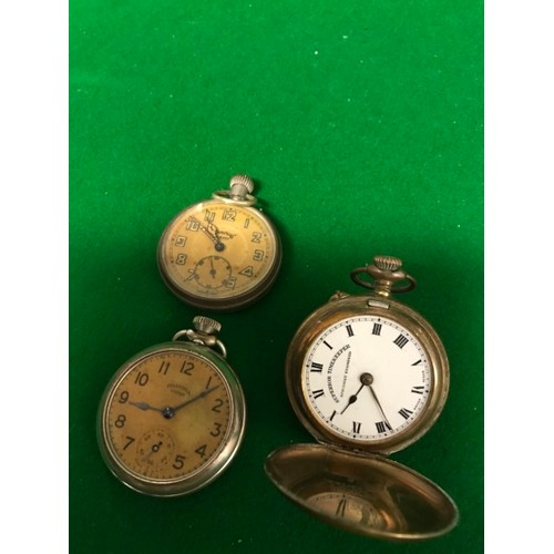 212 - SUPERIOR TIMEKEEPER POCKET WATCH, SERVICES ARMY POCKET WATCH & INGERSOLL POKET WATCH WITH NO GLASS -... 