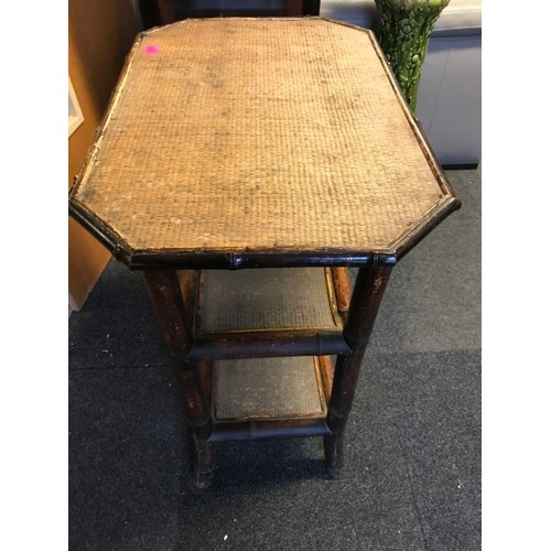 229 - BEAUTIFUL VICTORIAN BAMBOO SIDE TABLE WITH 2 STORAGE SHELVES - 76CMS H X 42CMS DEEP X 64CMS WIDE - C... 