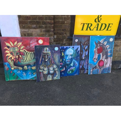 343 - 5 X ORIGINAL MODERNIST OIL ON CANVAS PAINTINGS - LARGEST MEASURES 90CMS X 90CMS - COLLECTION ONLY OR... 