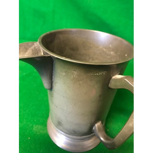 368 - ANTIQUE ENGLISH PEWTER QUART MEASURE WITH SIDE POURING SPOUT