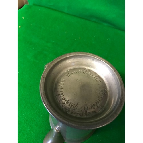 368 - ANTIQUE ENGLISH PEWTER QUART MEASURE WITH SIDE POURING SPOUT