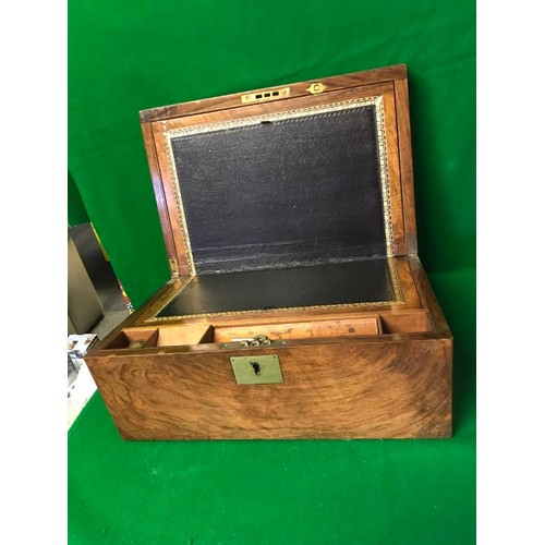 403 - VERY LARGE EARLY WOODEN WRITING / TRAVEL VANITY BOX - 27CMS X 40CMS X 19CMS H