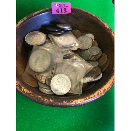 413 - QTY OFNMIXED BRITISH & FOREIGN COINS - APPROX 100+