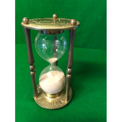 417 - LOVELY LARGE BRASS & GLASS VINTAGE EGG TIMER - 23CMS H