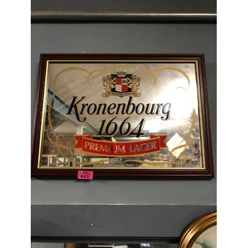 445 - LARGE FRAMED KRONENBOURG PUB ADVERTISING PUB MIRROR - 48CMS X 35CMS