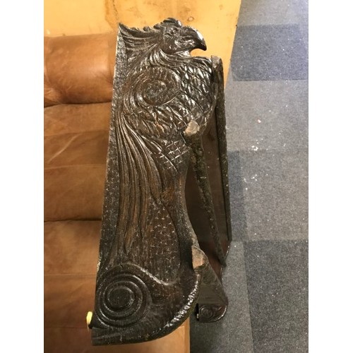 509 - BEAUTIFULL CARVED VICTORIAN SHELVES WITH PHEONIX CARVED ENDS - 114CMS LONG X 18CMS DEEP X 55CMS HIGH... 