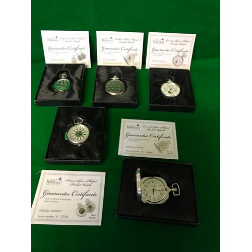 518 - 5 X BOXED HERITAGE COLLECTORS POCKET WATCHES WITH CERTS