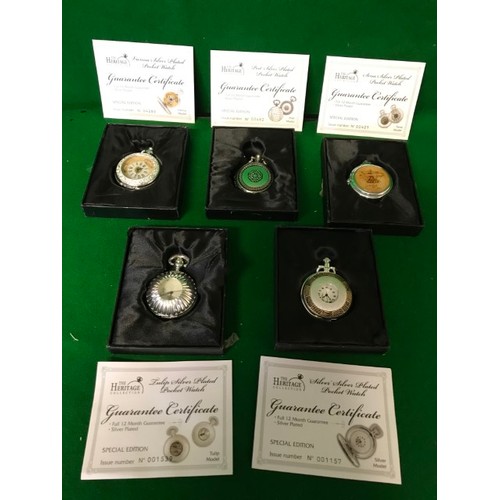 519 - 5 X BOXED HERITAGE COLLECTORS POCKET WATCHES WITH CERTS