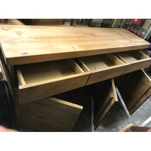 534 - LARGE RUSTIC PINE UNIT WITH 3 DRAWERS & 3 X CUPBOARDS - 170CMS X 50CMS X 90CMS H - COLLECTION ONLY O... 