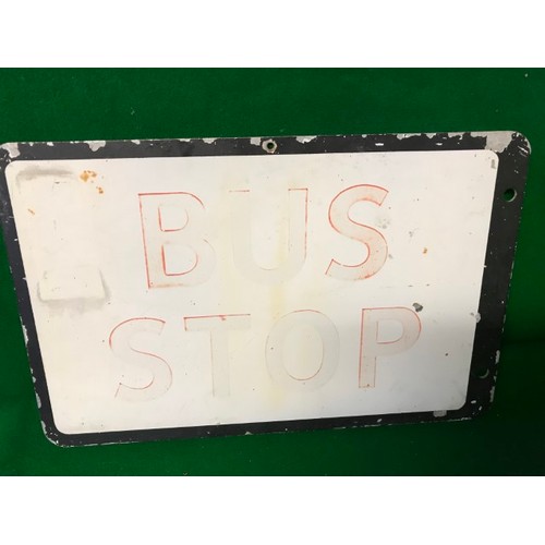 589 - VINTAGE METAL & ENAMEL BUS STOP SIGN - 40CMS X 26CMS