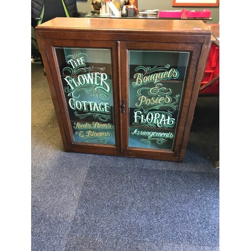 594 - NICE VINTAGE WOODEN CABINET FROM A FLOWER SHOP WITH 2 SHELVES - 90CMS X 30CMS X 90CMS H - COLLECTION... 