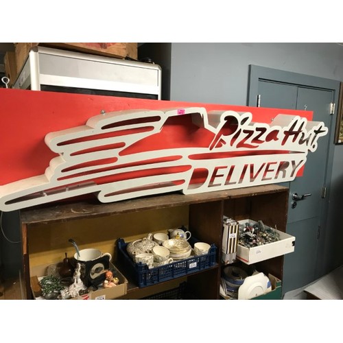 605 - LARGE ILLUMINATED PIZZA HUT DELIVERY SIGN - 180CMS X 45CMS - COLLECTION ONLY OR ARRANGE OWN COURIER