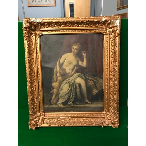 637 - LARGE ORNATE FRAMED STUNNING OIL ON CANVAS C 1841 BY A.J. OLIVER IN THE ROYAL ACADEMY - DAMAGE TO FR... 