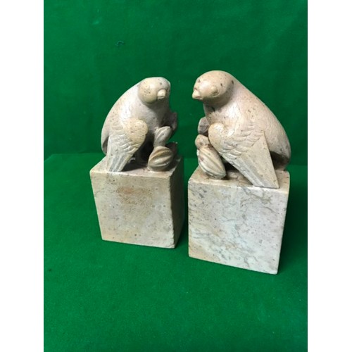 663 - PAIR OF SOAPSTONE BOOKENDS - 18CMS H