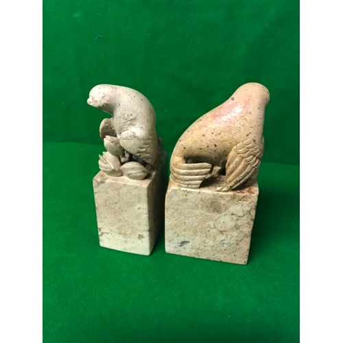 663 - PAIR OF SOAPSTONE BOOKENDS - 18CMS H