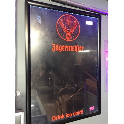 680 - LARGE ILLUMINATED PERSPEX JAGERMEISTER ADVERTISING SIGN - 50CMS X 70CMS