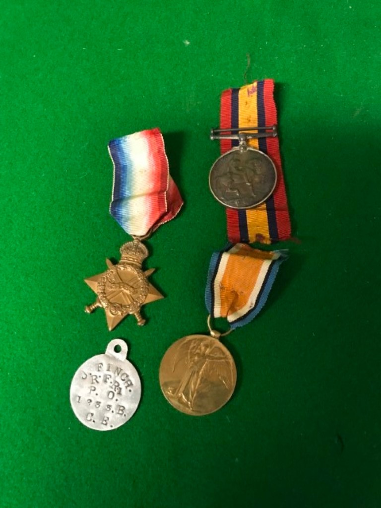 3 X MEDALS FROM WW1 & DOG TAG - ALL TO PRT J FINCH