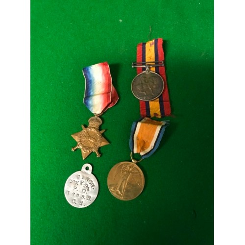 684 - 3 X MEDALS FROM WW1 & DOG TAG - ALL TO PRT J FINCH