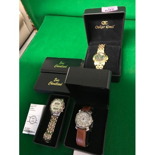 692 - 3 X BOXED GENTS WATCHES- WATCHES & CLOCKS ARE NOT TESTED