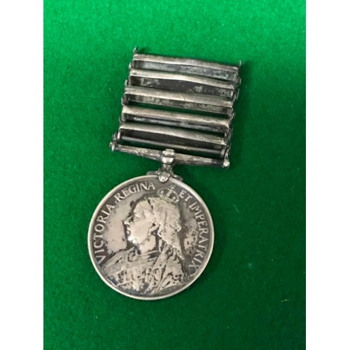 697 - RARE SOUTH AFRICAN BOER WAR MILITARY MEDAL WITH 5 CAMPAIGN BARS AWARDED TO A.B. J FINCH - HMS FORTE