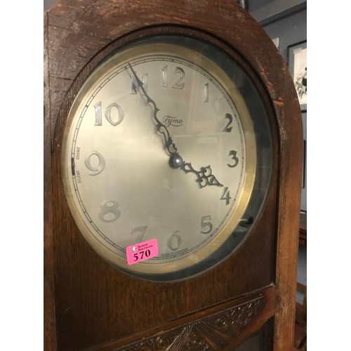 570 - LOVELY WOODEN CASED VINTAGE GRANDMOTHER CLOCK - 40CMS W X 186CMS H - CLOCKS AND WATCHES ARE NOT TEST... 