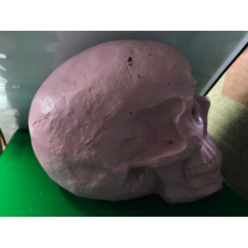 838 - LARGE RESIN PINK SKULL - 40CMS H X 60CMS D