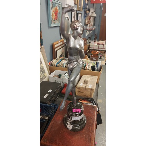 910 - BEAUTIFUL ART DECO FIGURE OF A RISQUE LADY DANCING GIRL ON A MARBLE BASE - STANDS 56CMS H