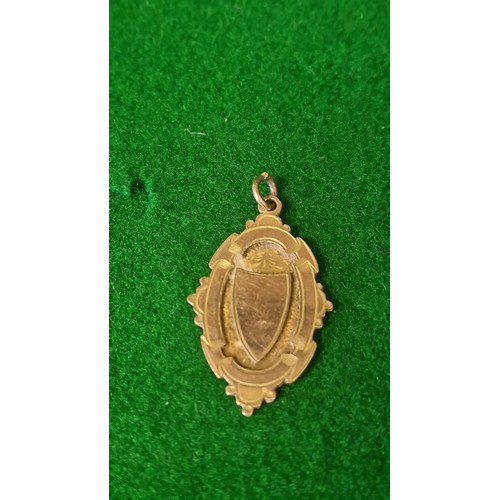 14 - NICE VINTAGE 9CT GOLD FOB - INSCRIBED TO BACK - 3CMS X 2CMS - 3.08GRMS