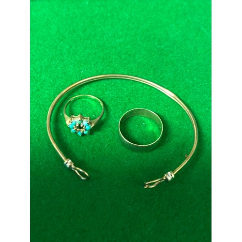 28 - 3 X PEICES OF SCRAP GOLD - BANGLE BROKEN & RING STONE MISSING - APPROX 9.5 GRAMS