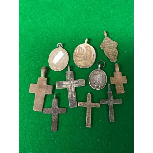 53 - 10 X ASSORTED VERY EARLY CROSSES, RUSSIAN ORTHODOX MEDALS ETC ETC