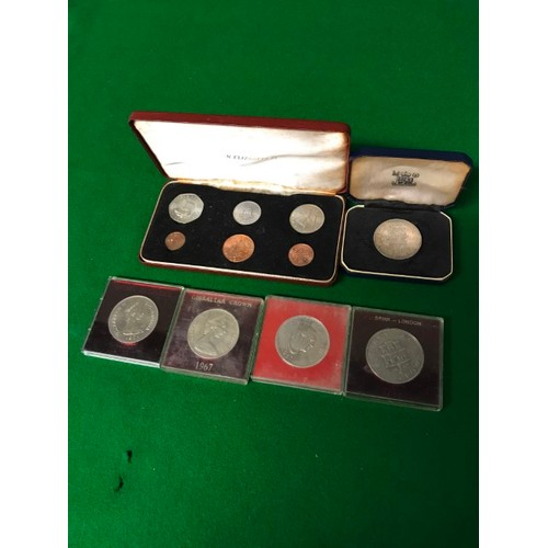 58 - BOXED BRITISH PROOF SET & 5 X CASED COMMEMORATIVE COINS