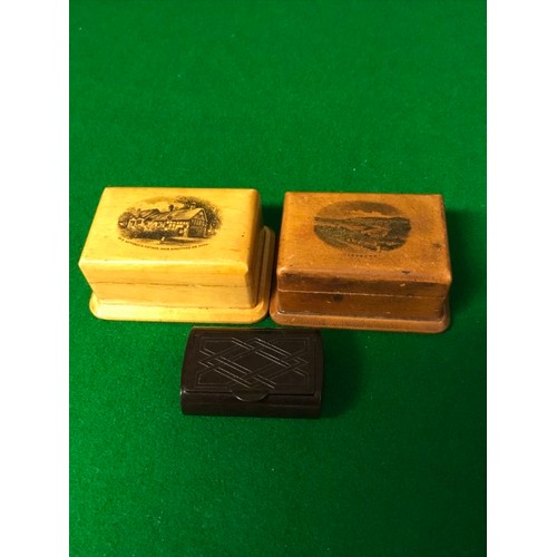 73 - 2 X VINTAGE MAUCHLIN WEAR STAMP BOXES AND BAKERLITE SNUFF BOX