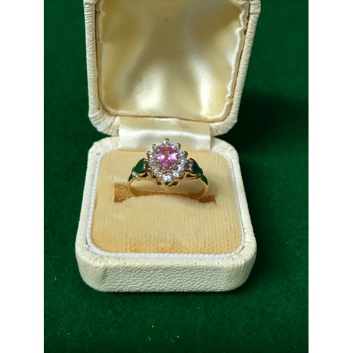 76 - PRETTY 9CT GOLD RING SET PINK & WHITE STONES - RING SIZE L - 2.8GRMS OVERALL