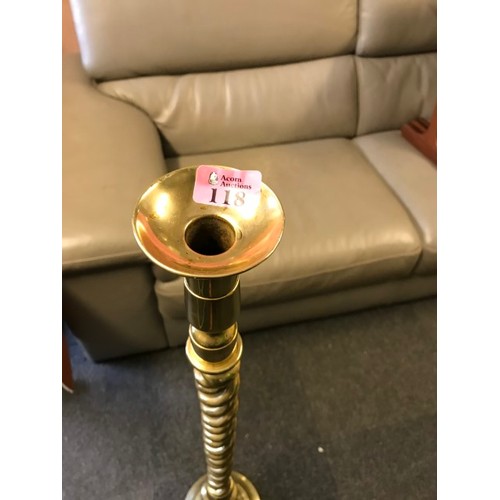 118 - HEAVY TWISTED BRASS CANDLE HOLDER - 120CMS H - COLLECTION ONLY OR ARRANGE OWN COURIER