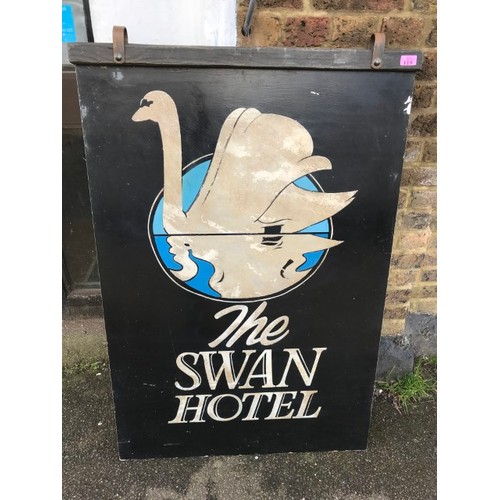 119 - METAL SWAN HOTEL DOUBLE SIDED SIGN - 82CMS X 125CMS H - COLLECTION ONLY OR ARRANGE OWN COURIER