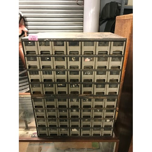 122 - 2 PART METAL & PLASTIC MULTI DRAWER FIXINGS STORAGE UNIT - 44CMS X 28CMS X 56CMS H OVERALL