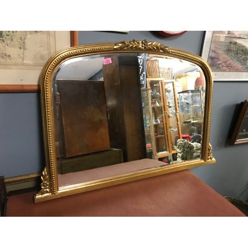 132 - VINTAGE GILT FRAMED PRETTY OVERMANTLE MIRROR - 100CMS W X 68CMS H - COLLECTION ONLY OR ARRANGE OWN C... 