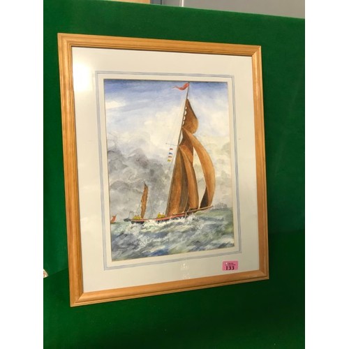 133 - FRAMED & GLAZED WATERCOLOUR OF A THAMES BARGE - SIGNED BY ARTIST PAPWORTH - 45CMS X 55CMS