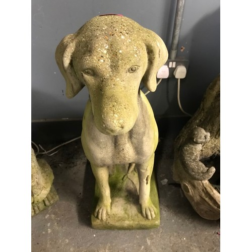 136 - VINTAGE STONE SITTING DOG GARDEN STATUE - 75CMS H - COLLECTION ONLY OR ARRANGE OWN COURIER