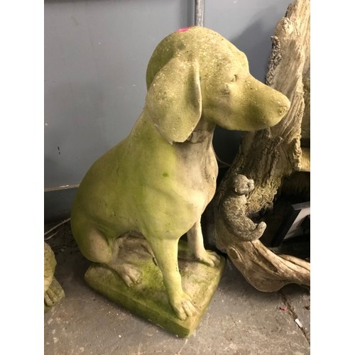 136 - VINTAGE STONE SITTING DOG GARDEN STATUE - 75CMS H - COLLECTION ONLY OR ARRANGE OWN COURIER