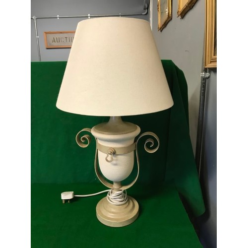 142 - LOVELY POTTERY & METAL TABLE LAMP WITH SHADE - HEIGHT TO TOP OF SHADE 68CMS - ELECTRICAL ITEMS SHOUL... 