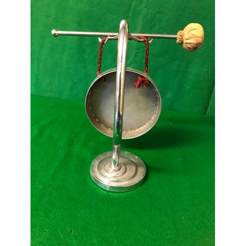 155 - VERY STYLISH VINTAGE CHROME DINNER GONG ON STAND WITH STRIKER - 28CMS H