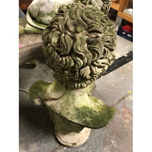 195 - LARGE ROMAN STYLE STONE GARDEN BUST - STANDS 68CMS - COLLECTION ONLY OR ARRANGE OWN COURIER