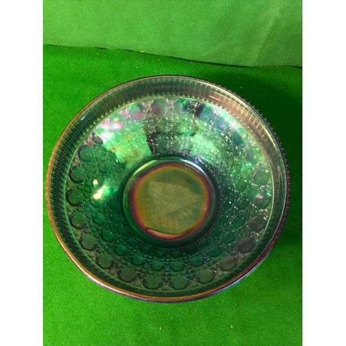 210 - LARGE INDIANA WINDSOR BLUE DIAMOND CARNIVAL GLASS IRRIDESCENT BOWL - 26CMS DIAM X 10CMS H