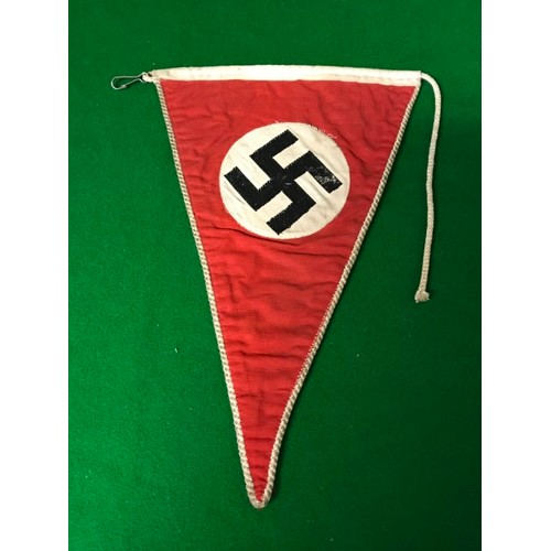 242 - AN ORIGINAL NAZI CAR PENNANT  WITH WHITE PIPING AND CLIP - USED CONDITION