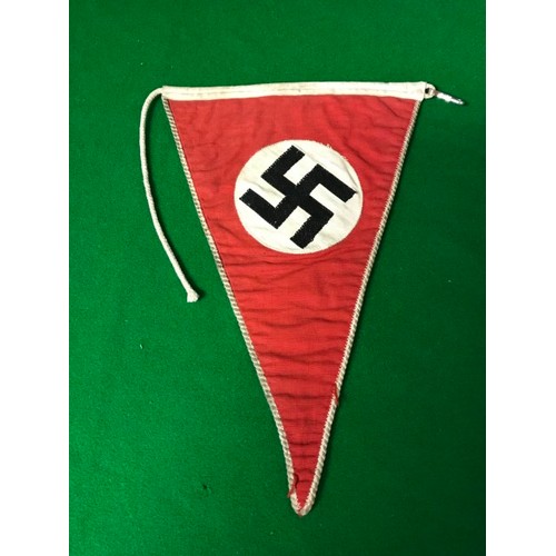 242 - AN ORIGINAL NAZI CAR PENNANT  WITH WHITE PIPING AND CLIP - USED CONDITION