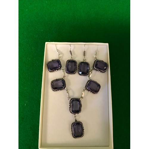 248 - BOXED 925 SILVER NECKLACE & EARINGS SET AMETHYST