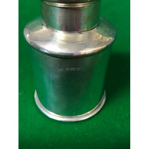 257 - LOVELY SILVER HALLMARKED LIDDED CANNISTER - WEIGHT APPROX 100 GRMS - 10CMS H