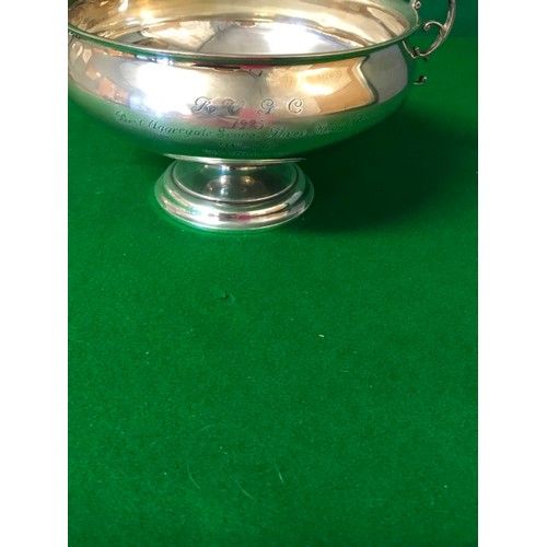 259 - LOVELY SILVER HALLMARKED TROPHY - AWARDED 1925 - WEIGHT APPROX 380 GRMS - 10CMS H X 18CMS DIAM