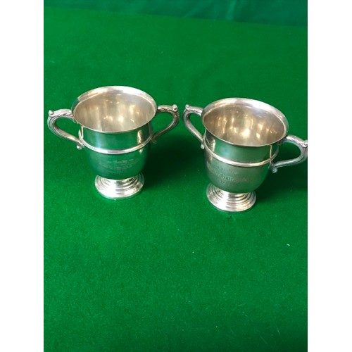 260 - 2 X LOVELY SILVER HALLMARKED TROPHIES - AWARDED 1926 & 1905 - WEIGHT APPROX 190 GRMS - HEIGHT 8CMS